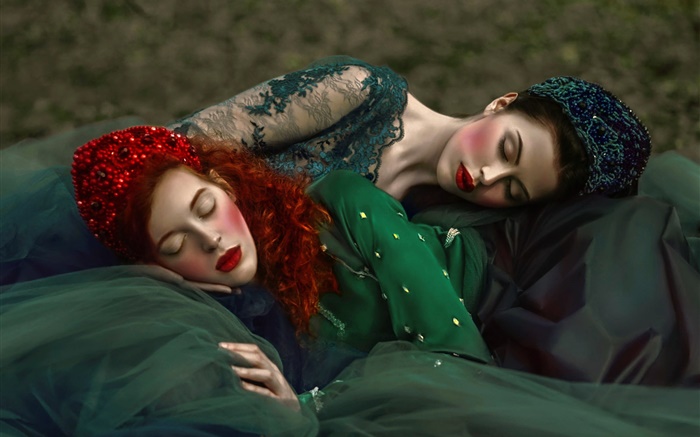 二人の女の子は、レトロなスタイルを眠ります 壁紙 ピクチャー