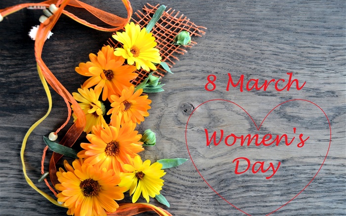 3月8日、女性の日、ガーベラの花、愛の心 壁紙 ピクチャー