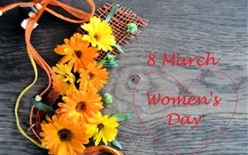 3月8日、女性の日、ガーベラの花、愛の心 HDの壁紙