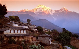 アジア風景、村の家、山 HDの壁紙