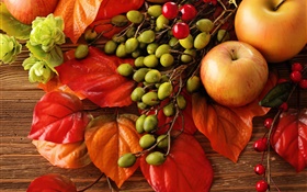 秋、果物、葉、果実、りんご HDの壁紙