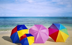 ビーチ、傘、カラフル、夏 HDの壁紙