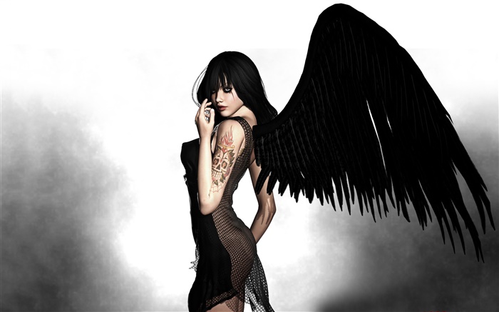 黒天使、翼、ファンタジーの女の子 壁紙 ピクチャー