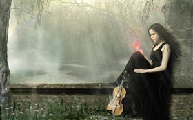 黒のドレスファンタジー少女魔法、バイオリン