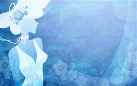 青色の背景、ファッションベクトルの女の子、創造的なデザイン HDの壁紙