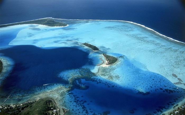 ボラボラ島、フランス領ポリネシア、リゾート、ビーチ、海、上面図 壁紙 ピクチャー