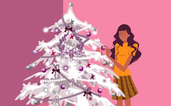 クリスマスツリーと女の子、ベクトルのデザイン 壁紙 ピクチャー