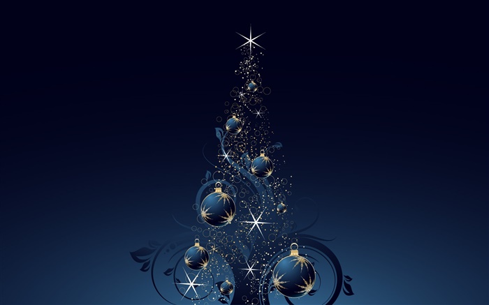 クリスマスツリー、ボール、星、ダークブルースタイル、ベクトル 壁紙 ピクチャー