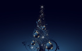 クリスマスツリー、ボール、星、ダークブルースタイル、ベクトル HDの壁紙