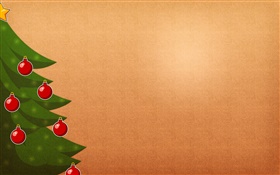 クリスマスツリー、赤のボール、オレンジ色の背景 HDの壁紙