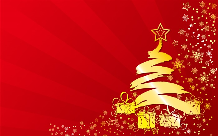 クリスマスツリー、星、ギフト、ゴールド色、ベクトル画像 壁紙 ピクチャー