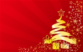 クリスマスツリー、星、ギフト、ゴールド色、ベクトル画像