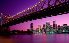 市、橋、建物、ライト、オーストラリア