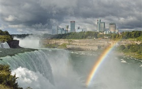 市、滝、川、虹、雲 HDの壁紙