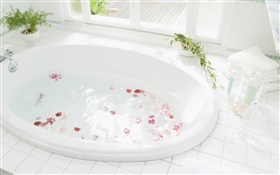クローズアップ浴槽、水、花弁 HDの壁紙