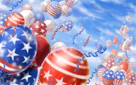 カラフルな風船、祭り、空、アメリカの国旗
