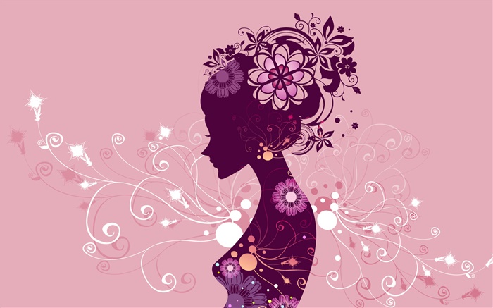 クリエイティブデザイン、ベクトル、女の子、花、ピンク、背景 壁紙 ピクチャー