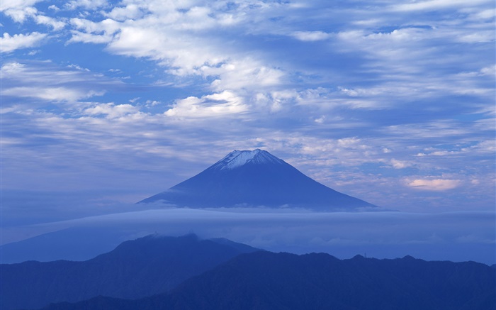 夜明け、青スタイル、雲、富士山、日本 壁紙 ピクチャー