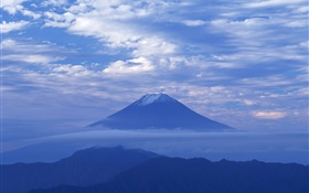 夜明け、青スタイル、雲、富士山、日本 HDの壁紙