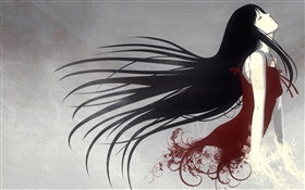 ファンタジー女の子、長い髪、赤いドレス、アートデザイン HDの壁紙