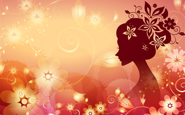 花の背景、ベクトル女の子、オレンジスタイル 壁紙 ピクチャー
