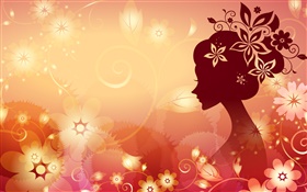 花の背景、ベクトル女の子、オレンジスタイル HDの壁紙