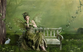 グリーン蝶のファンタジー少女 HDの壁紙