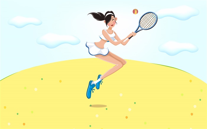 幸せな女の子テニス、夏、ベクトル画像を再生します 壁紙 ピクチャー