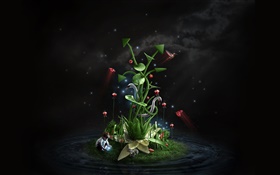 魔法の植物、子供、花、蝶、創造的なデザイン