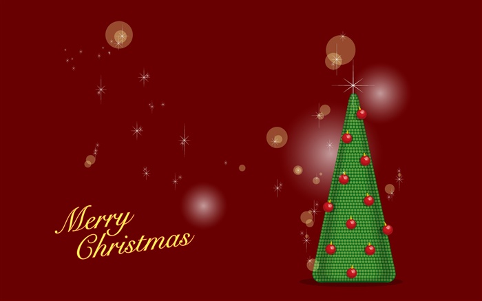メリークリスマス、緑の木、赤の背景、ベクトル 壁紙 ピクチャー