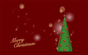 メリークリスマス、緑の木、赤の背景、ベクトル HDの壁紙