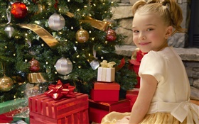 メリークリスマス、笑顔の子の女の子、贈り物