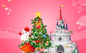 メリークリスマス、ベクトル、デザイン、木、雪だるま、ギフト、城 HDの壁紙