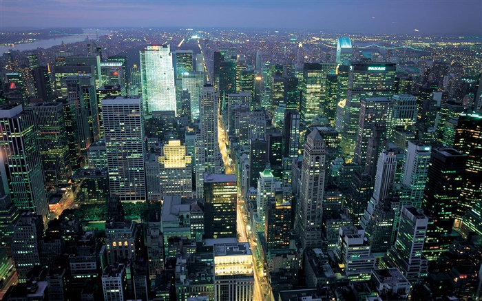 ニューヨーク、アメリカ、シティビュー、夜、ライト、高層ビル 壁紙 ピクチャー