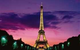夜はエッフェル塔、ライト、パリ、フランスを見ます HDの壁紙