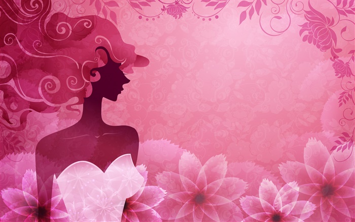 ピンクの背景、ベクトルファッションの女の子、花、デザイン 壁紙 ピクチャー