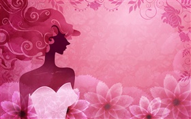 ピンクの背景、ベクトルファッションの女の子、花、デザイン HDの壁紙