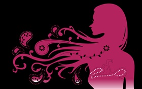 ピンクスタイルの少女、ヘアフライング、ベクトル創造的なデザイン HDの壁紙