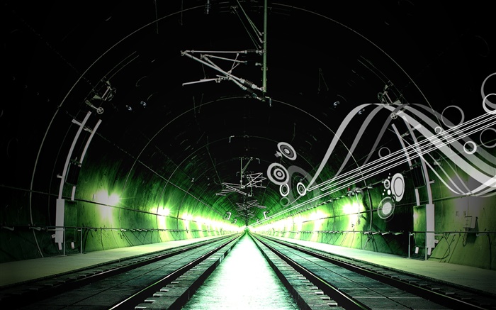 鉄道、チャネル、緑の光、創造的なデザイン 壁紙 ピクチャー