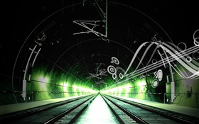 鉄道、チャネル、緑の光、創造的なデザイン HDの壁紙