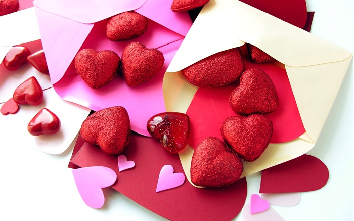 赤愛の心、手紙、ロマンチック 壁紙 ピクチャー