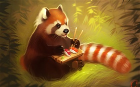 レッドパンダを食べる食品、寿司、クマ、創造的な絵画 HDの壁紙