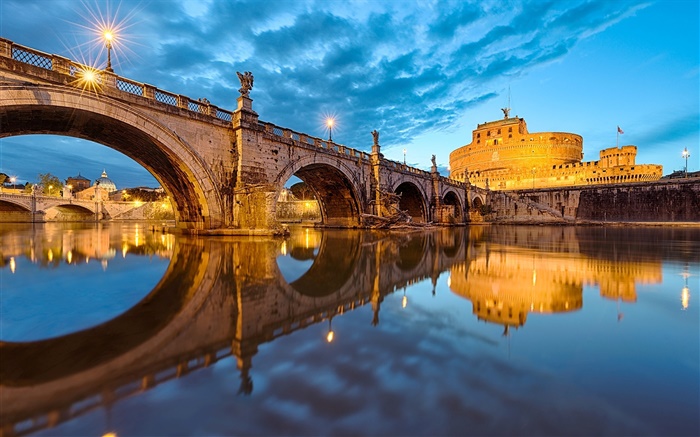 ローマ、イタリア、バチカン、橋、川、夜 壁紙 ピクチャー