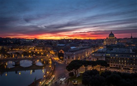 ローマ、イタリア、バチカン、夕方、日没、家、川、橋 HDの壁紙