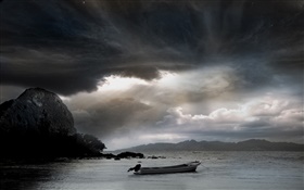 海、ボート、雲 HDの壁紙