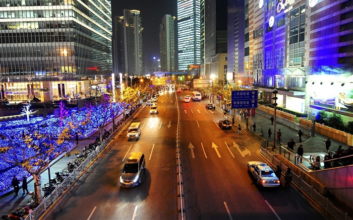 上海、通り、ライト、夜、都市、中国 壁紙 ピクチャー