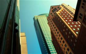 超高層ビルは、見上げる、都市 HDの壁紙