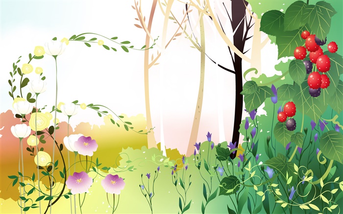 春は、木、葉、果実、ベクトル画像をテーマに 壁紙 ピクチャー