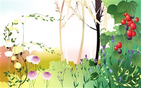 春は、木、葉、果実、ベクトル画像をテーマに HDの壁紙