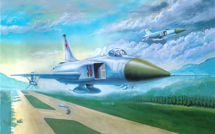 蘇15戦闘機、離陸、アートの描画 壁紙 ピクチャー